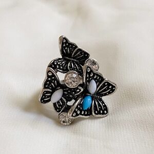 VTG Large Three Butterfly Stone Ring